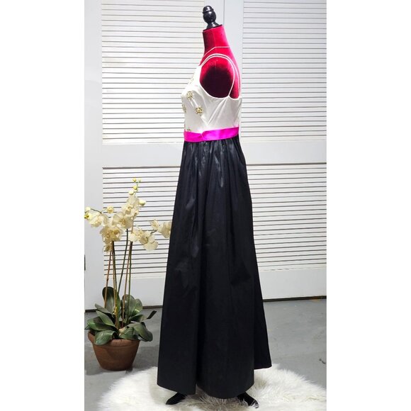 Aidan Mattox Women's Black/White Embordered Banded Waist Halter Dress Sz 0 291 - Picture 5 of 13